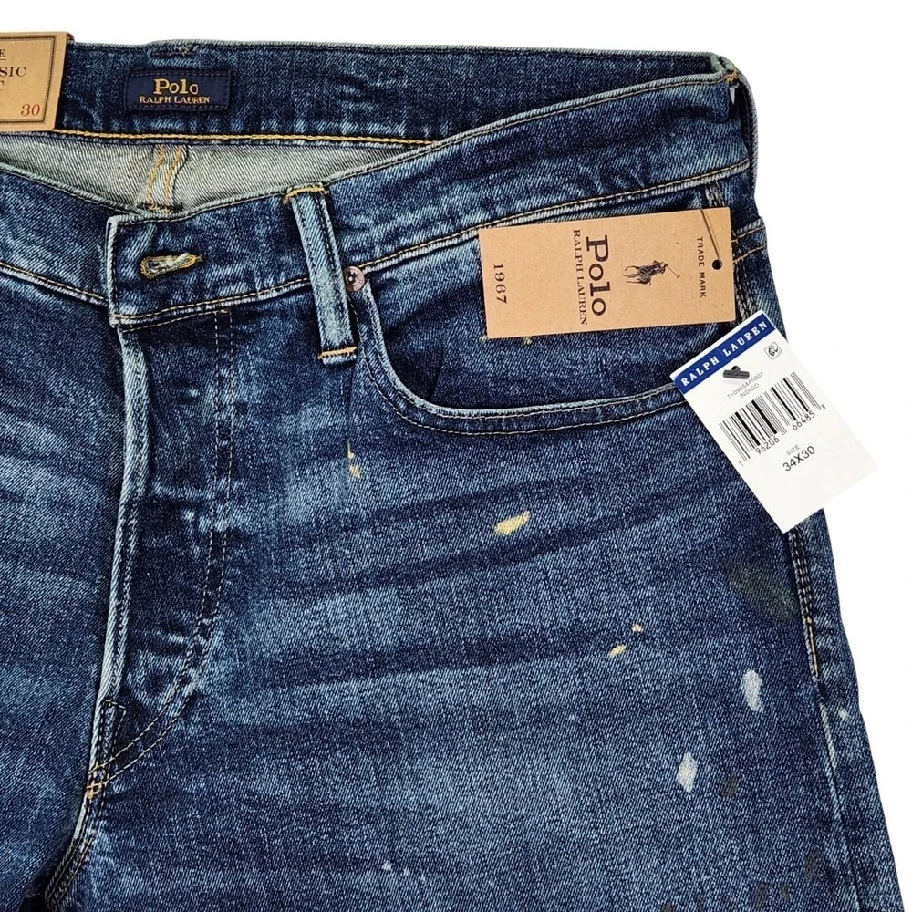 NWT Polo Ralph Lauren Classic Fit Paint Splatter Jeans 34x29 Button‎ Fly